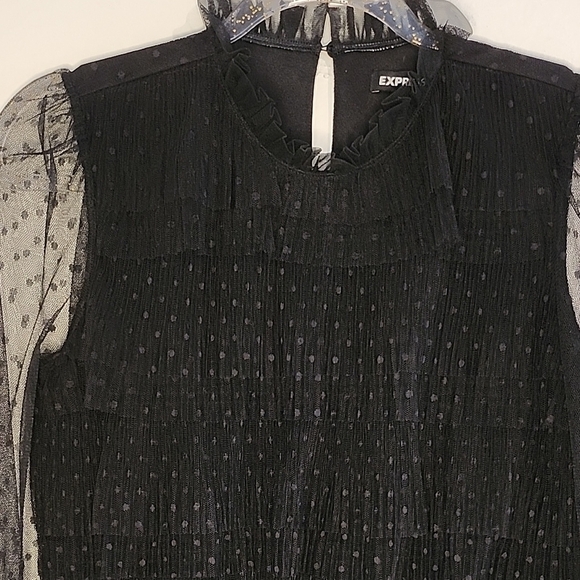 NWOT Express Black Sheer Polka Dot Blouse - Picture 2 of 11